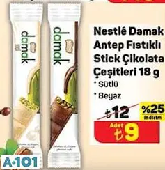 NESTLE DAMAK ANTEP FISTIKLI STİCK ÇİKOLATA ÇEŞİTLERİ 18 G